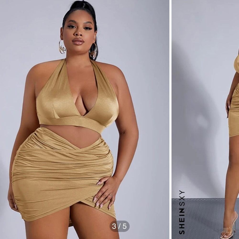 Gold 2 piece set top and skirt